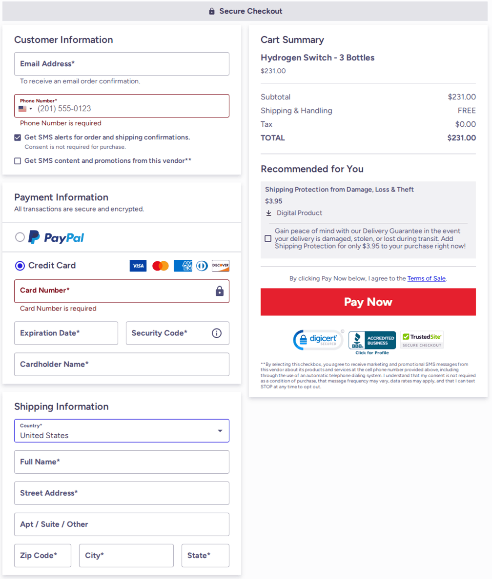 The Hydrogen Switch Checkout